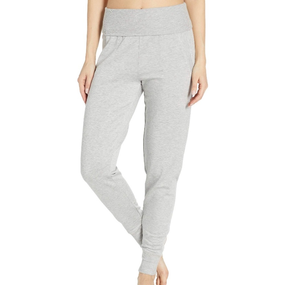 Beyond Yoga Fleece Fold Over grey sweatpants.